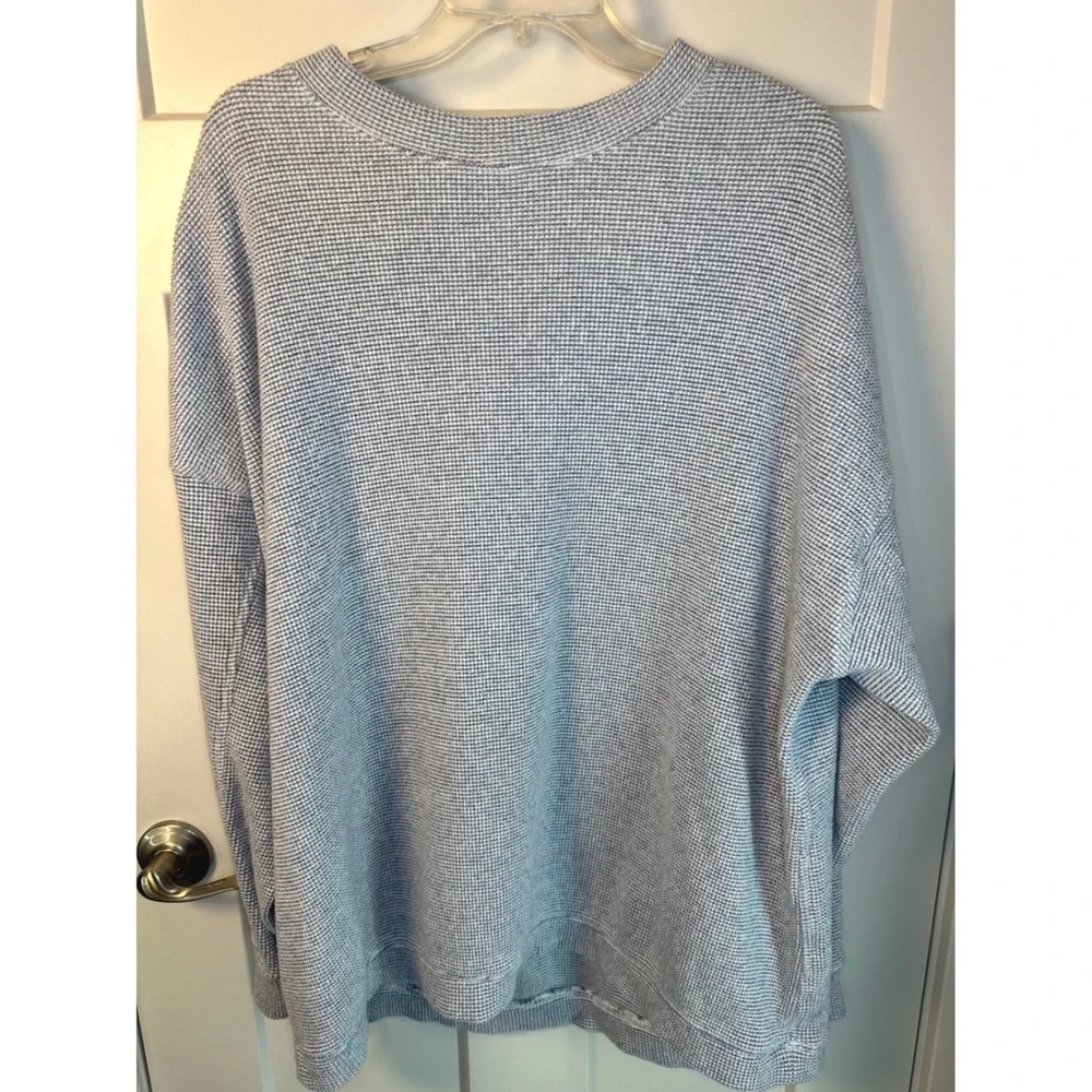 Aerie Mens Grey Waffle Knit Crewneck‎ Oversized Pullover Sweater XL RN54485